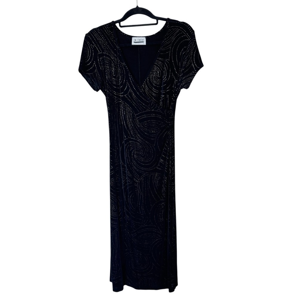 ✅ Enfocus Studio Black Maxi Dress with Silver tone Accents stretchy size 6